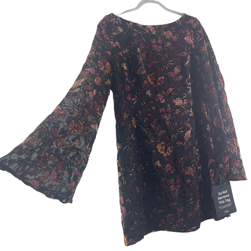 Lulus Floral Velvet Burnout Mini Dress XXL Black Multi Boho Whimsigoth NEW